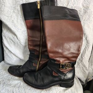 Michael Kors Black & Brown Leather Combat/Moto Boots